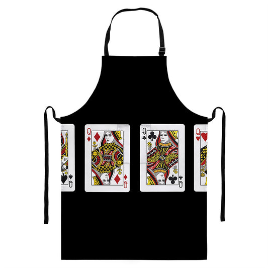 Four Queens Playing Cards Print Bib Apron With Pocket
