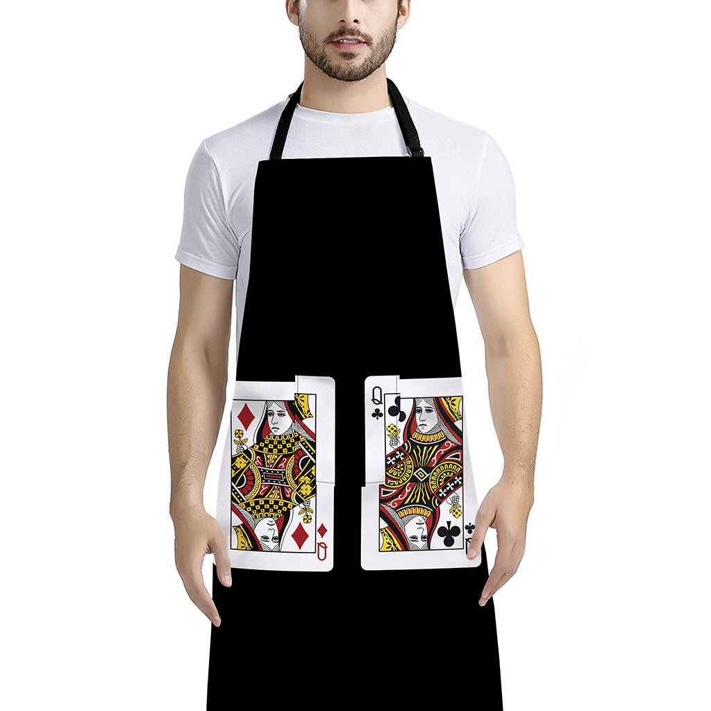 Four Queens Playing Cards Print Bib Apron With Pocket