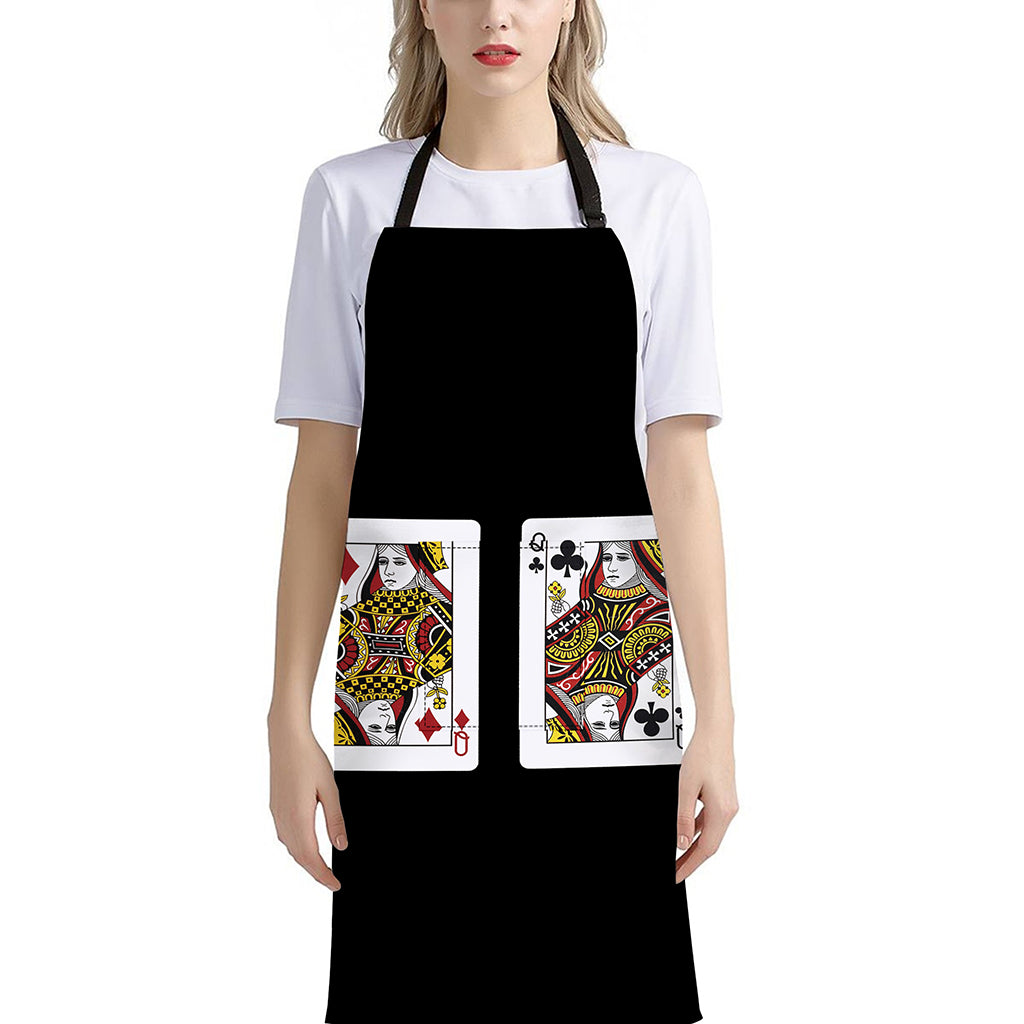 Four Queens Playing Cards Print Bib Apron With Pocket