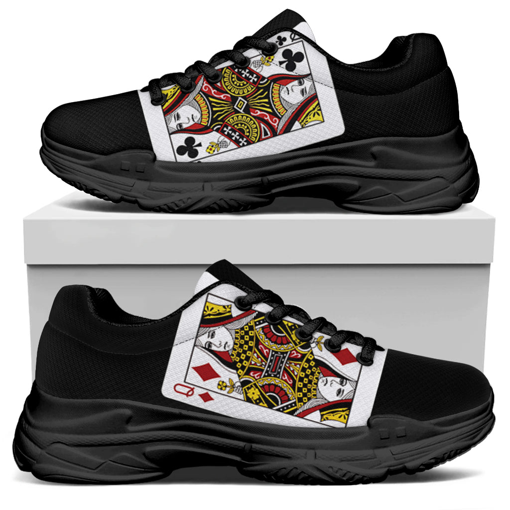 Four Queens Playing Cards Print Black Chunky Shoes