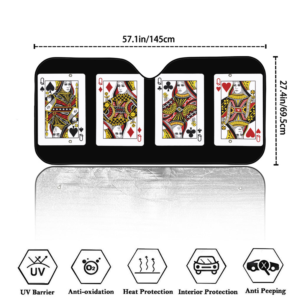Four Queens Playing Cards Print Car Windshield Sun Shade