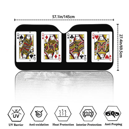 Four Queens Playing Cards Print Car Windshield Sun Shade