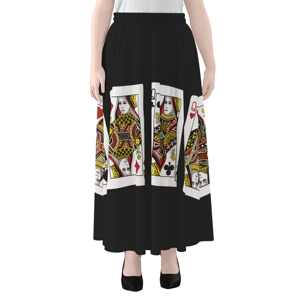 Four Queens Playing Cards Print Chiffon Maxi Skirt