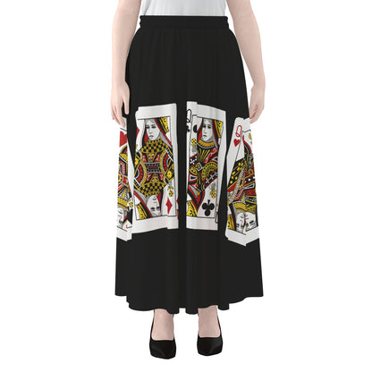 Four Queens Playing Cards Print Chiffon Maxi Skirt