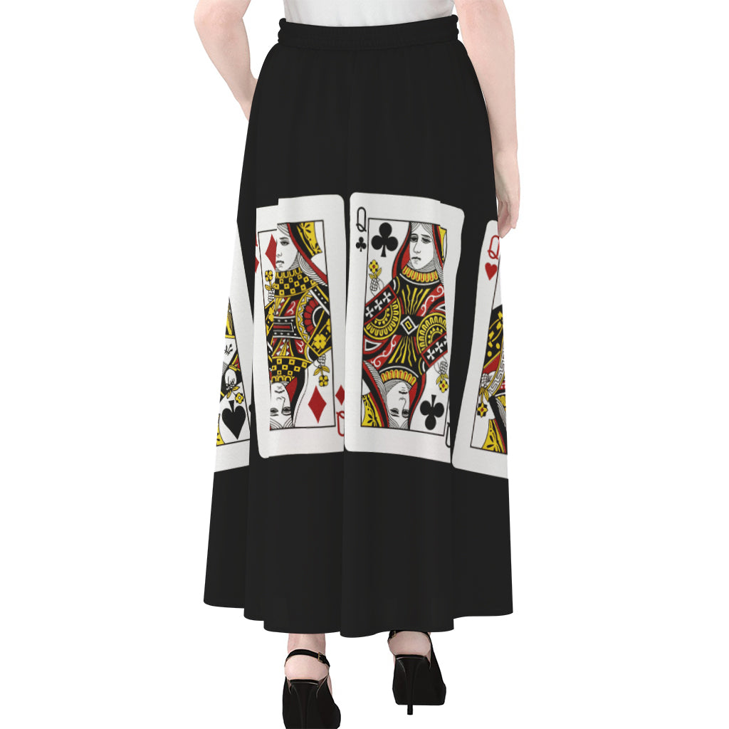 Four Queens Playing Cards Print Chiffon Maxi Skirt