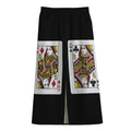 Four Queens Playing Cards Print Cotton Front Slit Maxi Skirt