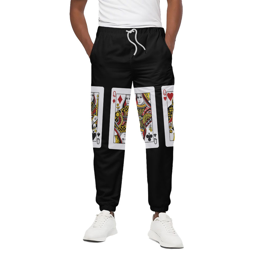 Four Queens Playing Cards Print Cotton Pants
