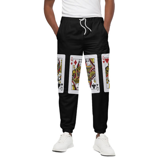 Four Queens Playing Cards Print Cotton Pants