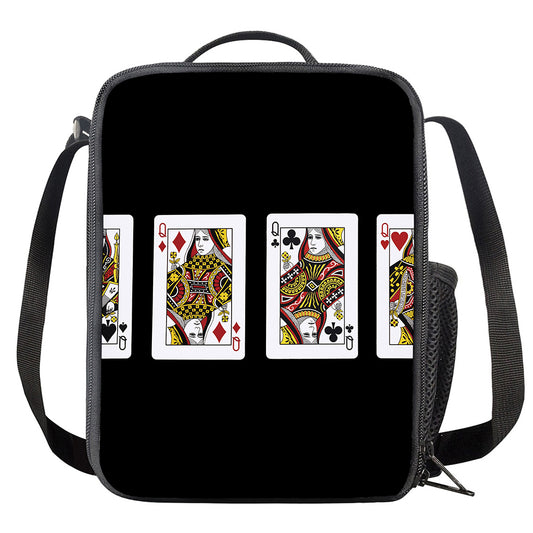 Four Queens Playing Cards Print Crossbody Lunch Bag