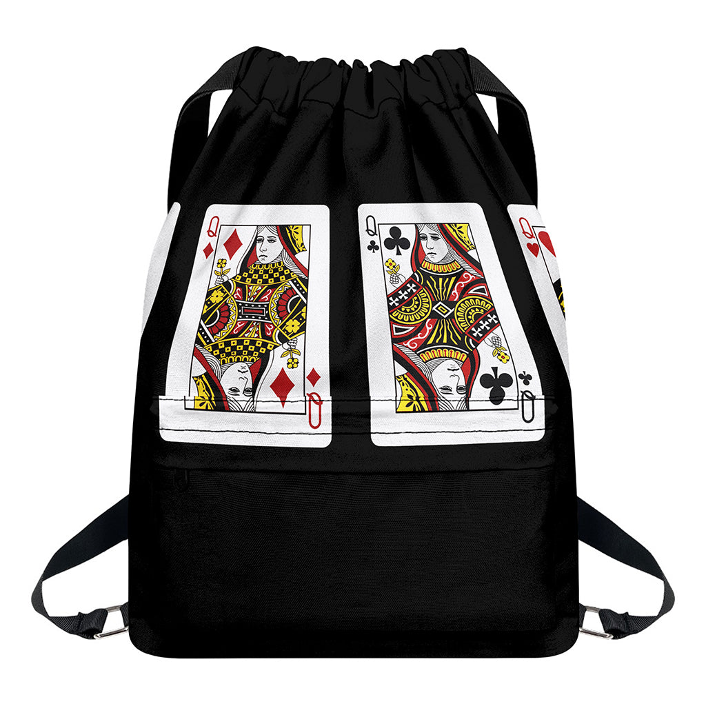Four Queens Playing Cards Print Drawstring Backpack