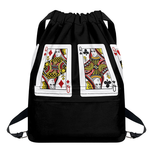 Four Queens Playing Cards Print Drawstring Backpack