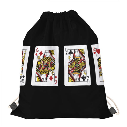 Four Queens Playing Cards Print Drawstring Bag