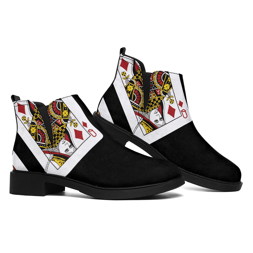 Four Queens Playing Cards Print Flat Ankle Boots