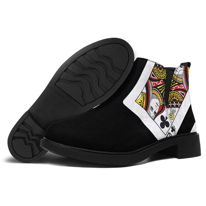 Four Queens Playing Cards Print Flat Ankle Boots