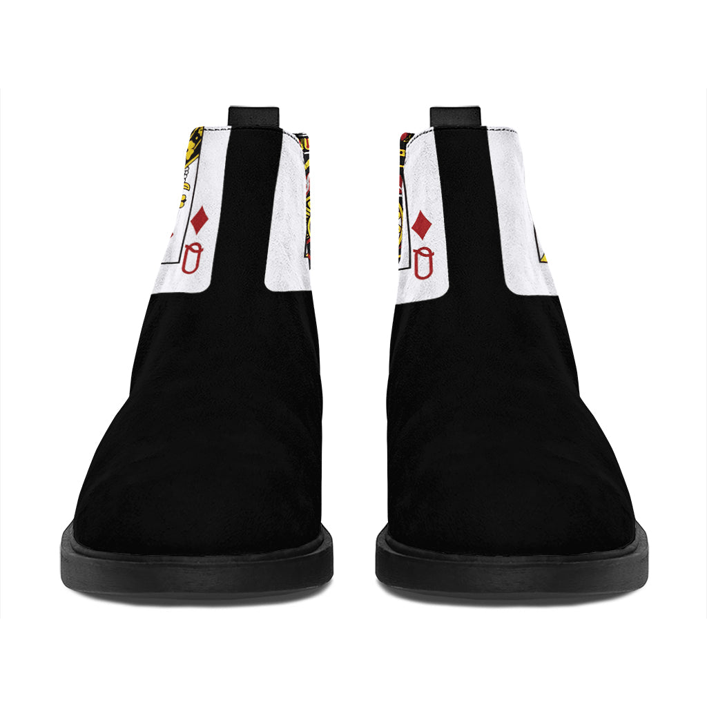Four Queens Playing Cards Print Flat Ankle Boots