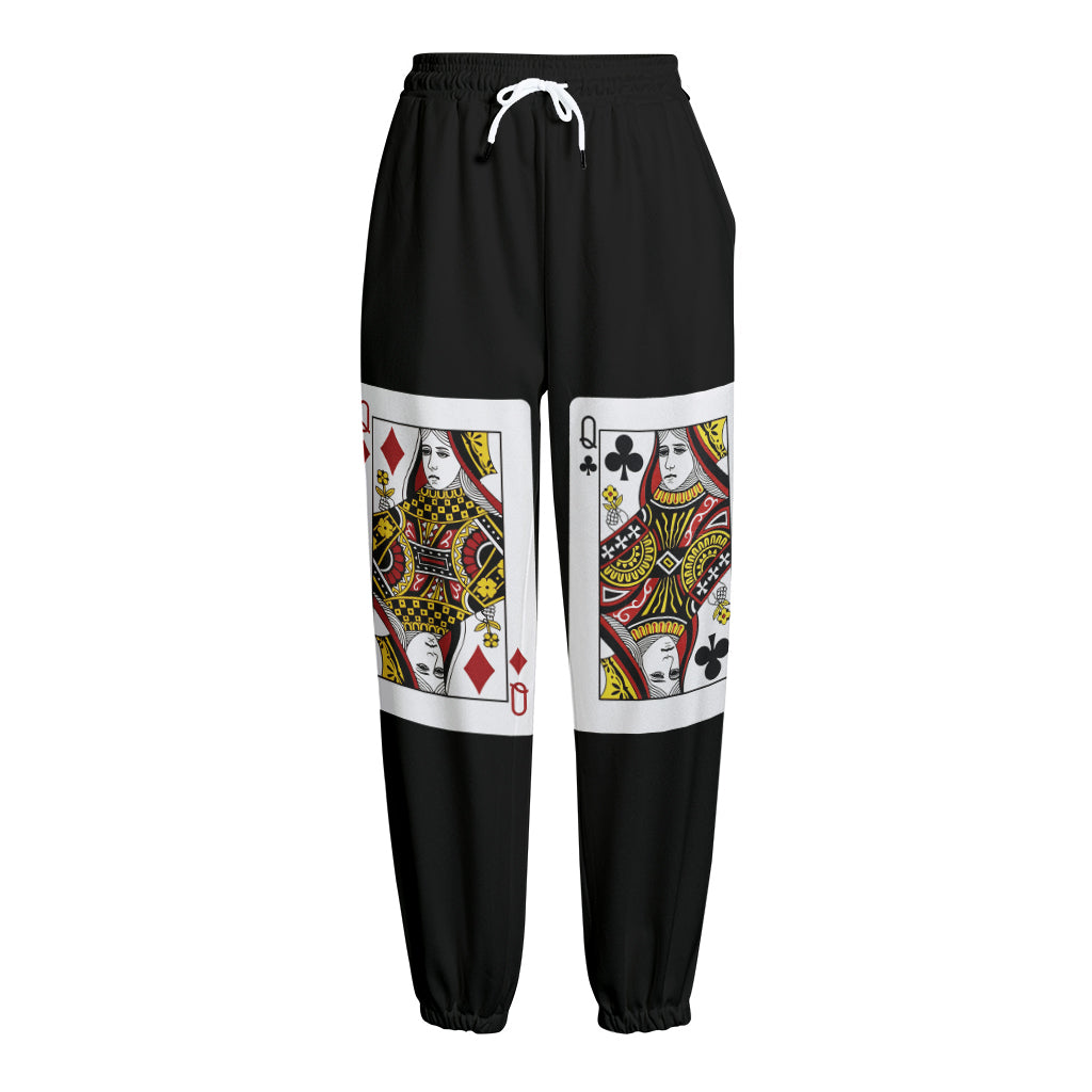Four Queens Playing Cards Print Fleece Lined Knit Pants