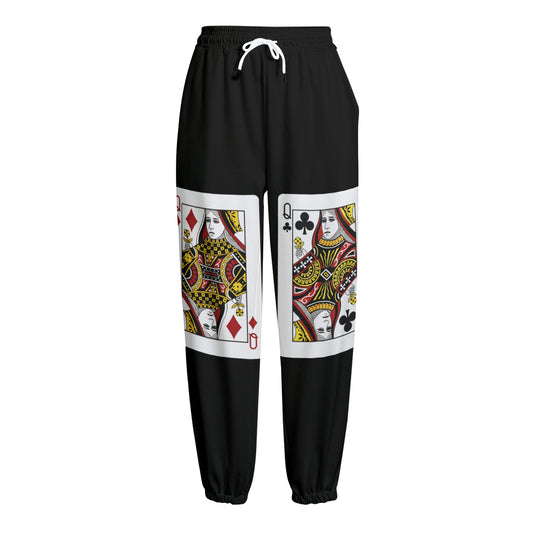 Four Queens Playing Cards Print Fleece Lined Knit Pants