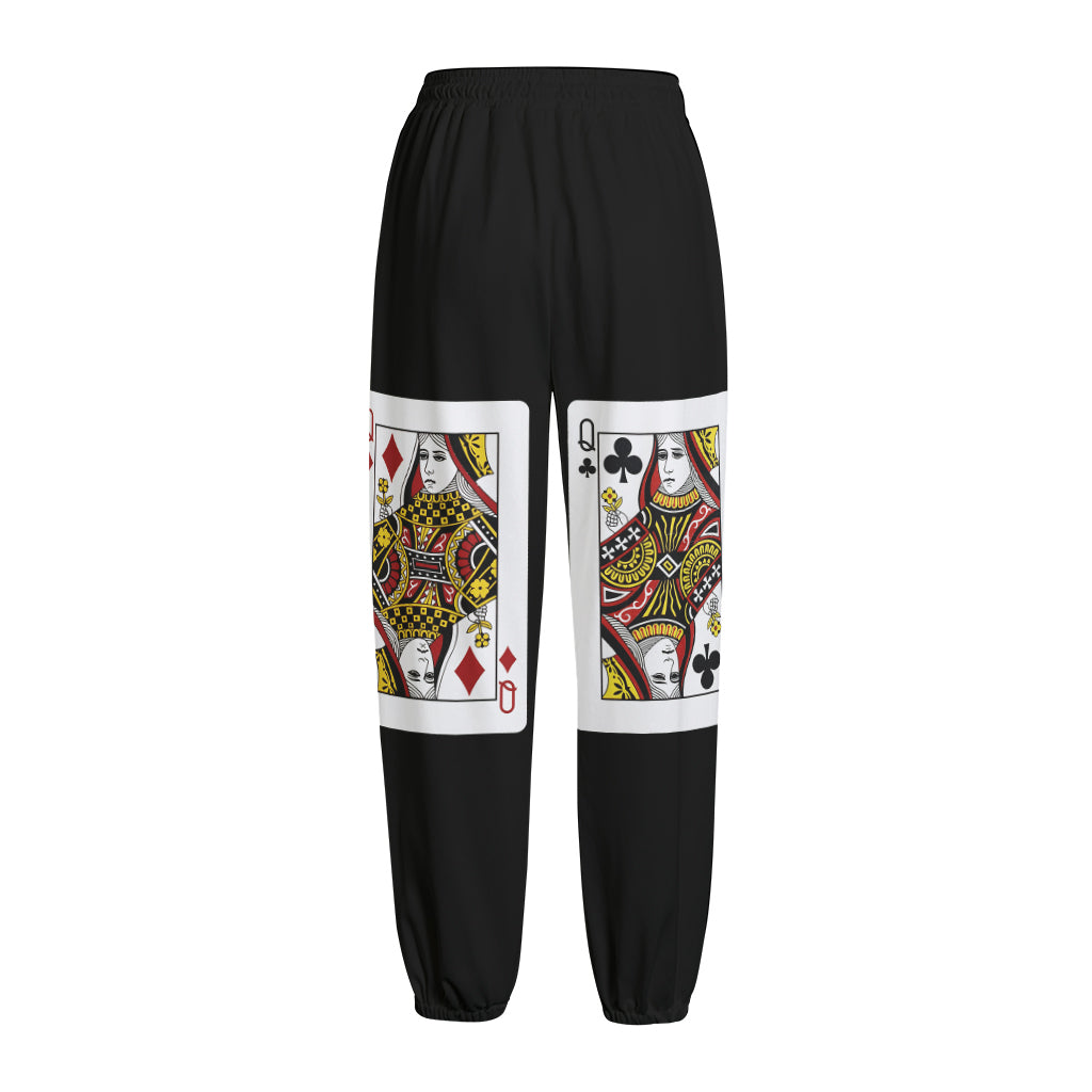 Four Queens Playing Cards Print Fleece Lined Knit Pants