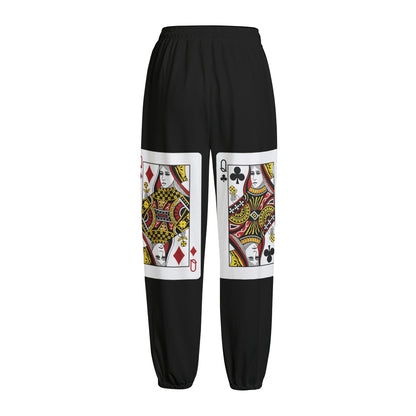 Four Queens Playing Cards Print Fleece Lined Knit Pants