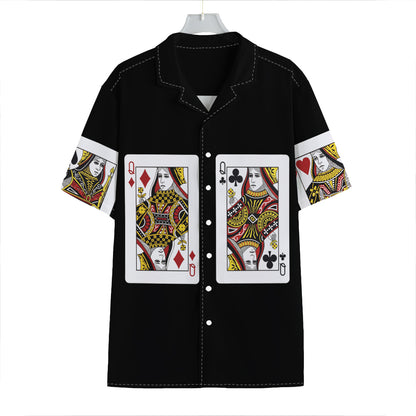 Four Queens Playing Cards Print Hawaiian Shirt