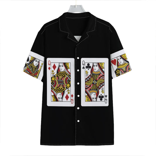 Four Queens Playing Cards Print Hawaiian Shirt