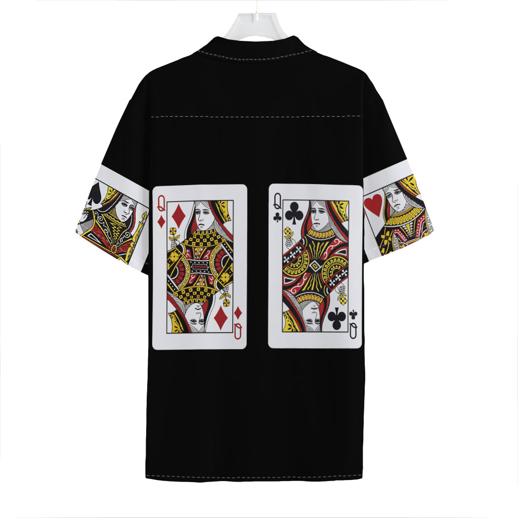 Four Queens Playing Cards Print Hawaiian Shirt