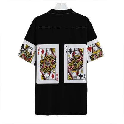 Four Queens Playing Cards Print Hawaiian Shirt