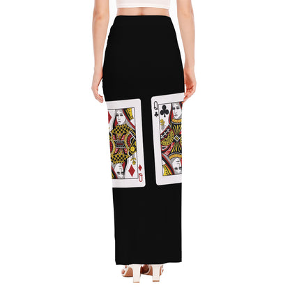 Four Queens Playing Cards Print High Slit Maxi Skirt