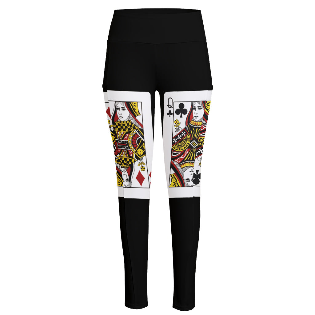 Four Queens Playing Cards Print High-Waisted Pocket Leggings