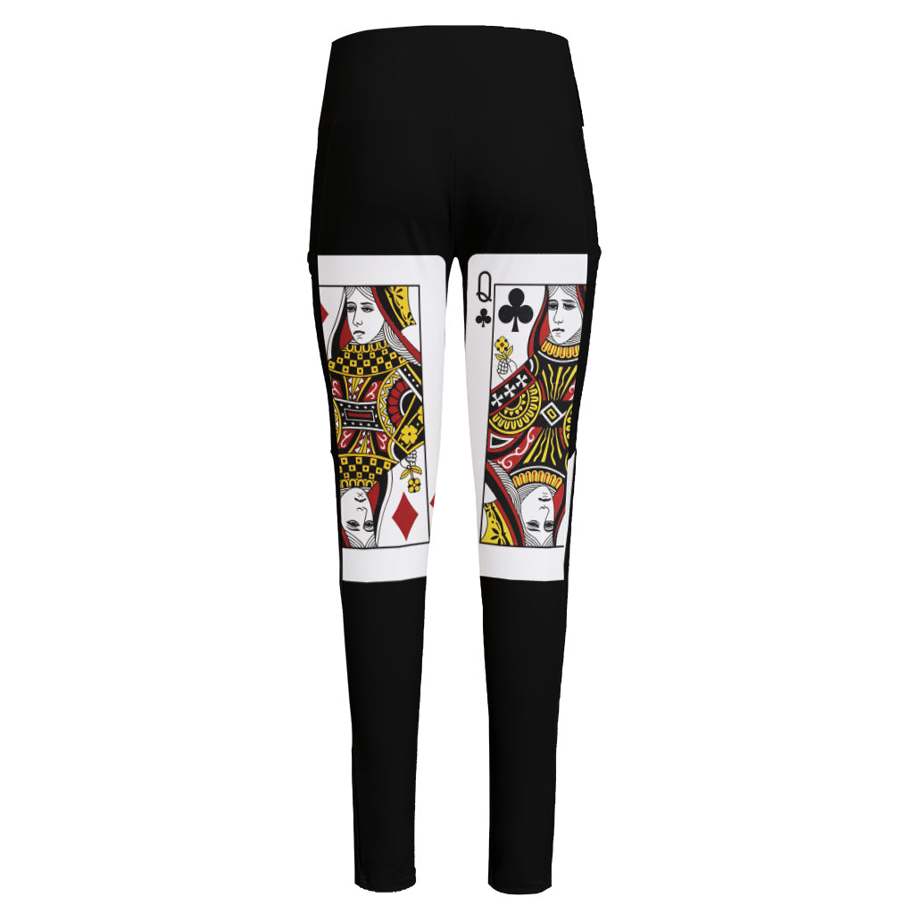 Four Queens Playing Cards Print High-Waisted Pocket Leggings