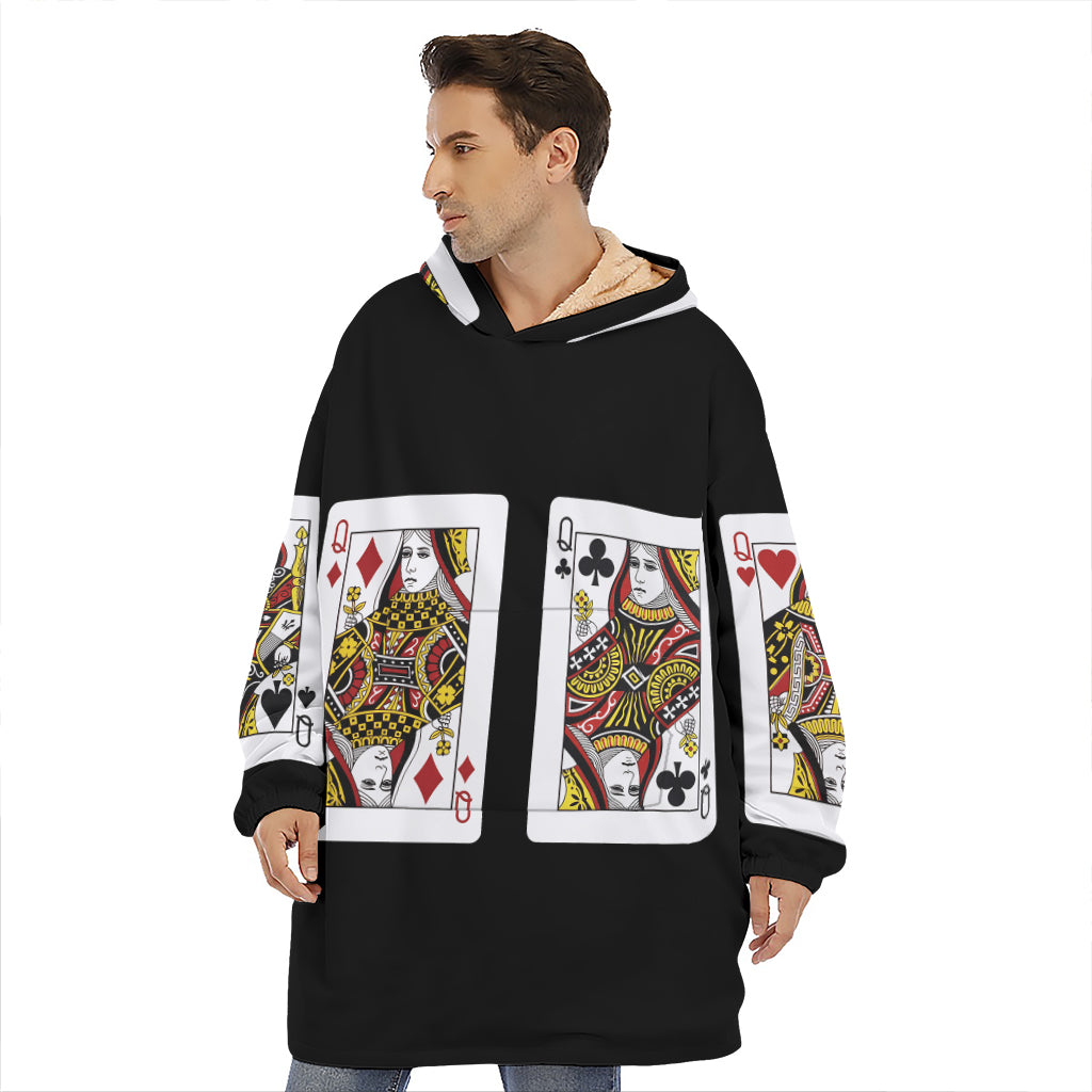 Four Queens Playing Cards Print Hoodie Blanket