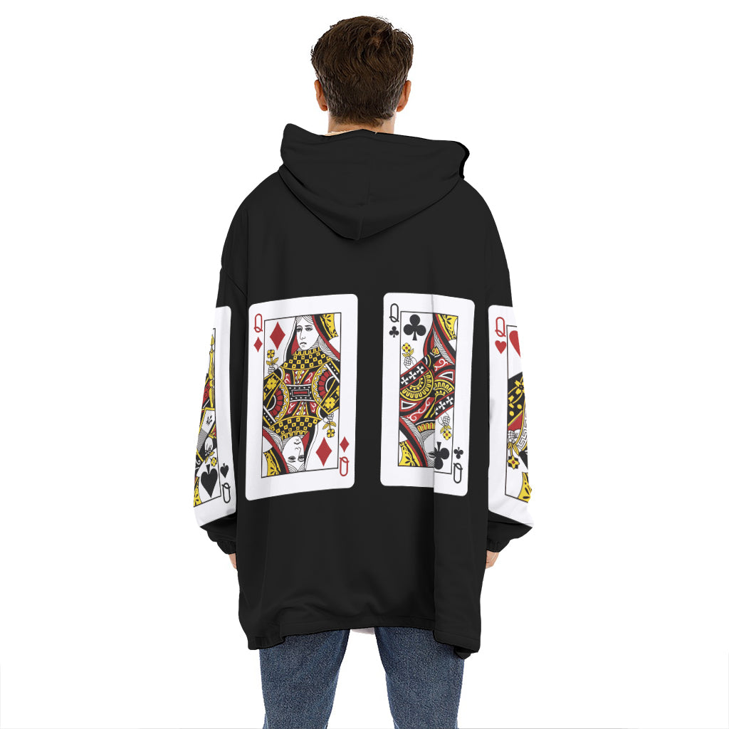 Four Queens Playing Cards Print Hoodie Blanket