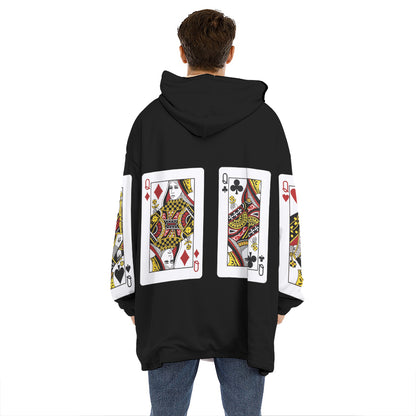 Four Queens Playing Cards Print Hoodie Blanket