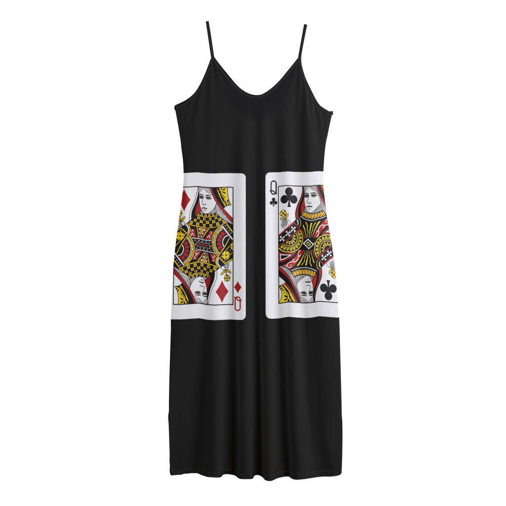 Four Queens Playing Cards Print Jersey Midi Cami Dress