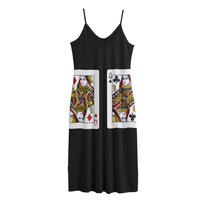 Four Queens Playing Cards Print Jersey Midi Cami Dress
