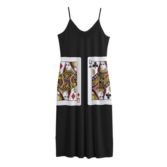 Four Queens Playing Cards Print Jersey Midi Cami Dress