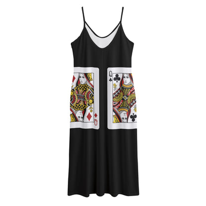 Four Queens Playing Cards Print Jersey Midi Cami Dress