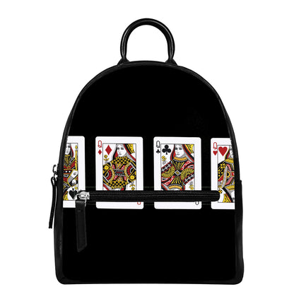 Four Queens Playing Cards Print Leather Backpack