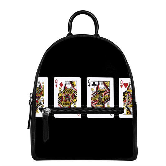Four Queens Playing Cards Print Leather Backpack