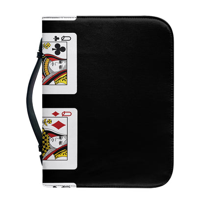 Four Queens Playing Cards Print Leather Bible Cover