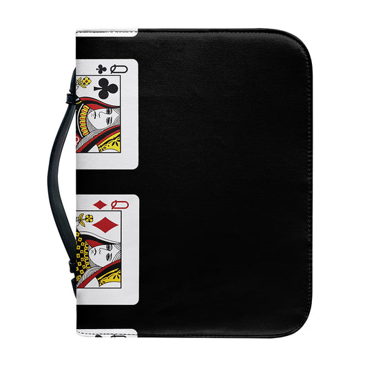Four Queens Playing Cards Print Leather Bible Cover