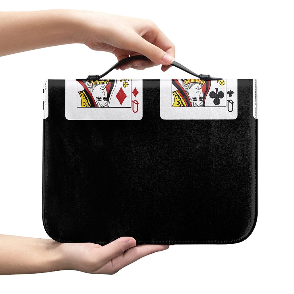 Four Queens Playing Cards Print Leather Bible Cover