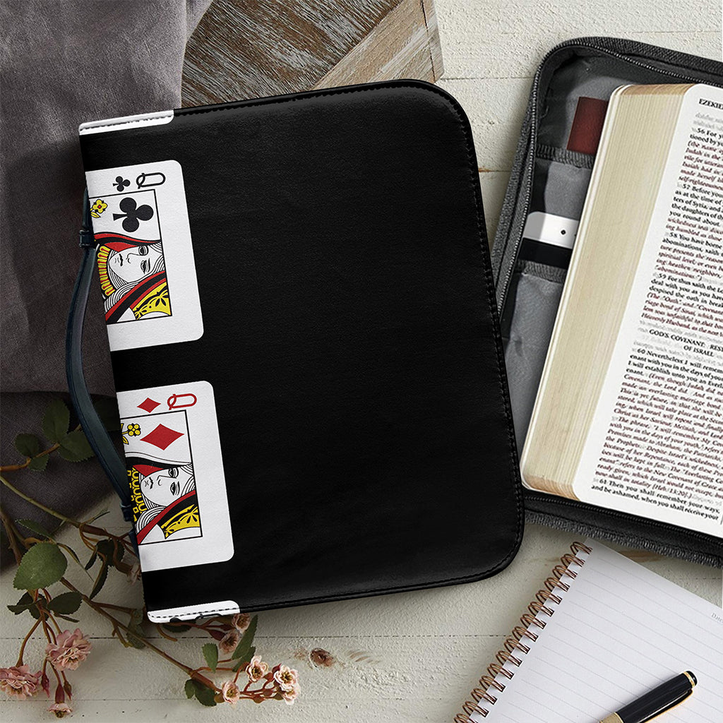 Four Queens Playing Cards Print Leather Bible Cover