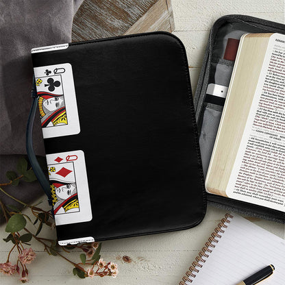 Four Queens Playing Cards Print Leather Bible Cover