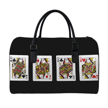 Four Queens Playing Cards Print Leather Duffle Bag