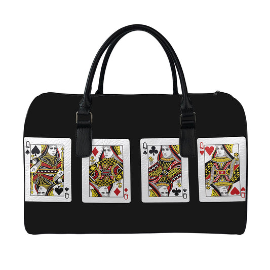 Four Queens Playing Cards Print Leather Duffle Bag