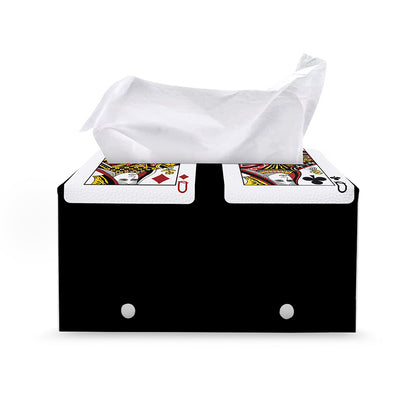 Four Queens Playing Cards Print Leather Tissue Box Cover