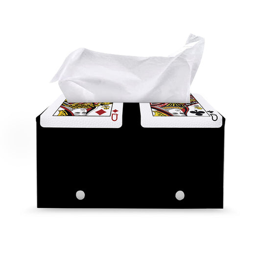 Four Queens Playing Cards Print Leather Tissue Box Cover