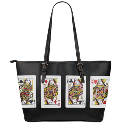 Four Queens Playing Cards Print Leather Tote Bag