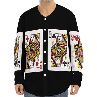 Four Queens Playing Cards Print Long Sleeve Baseball Jersey